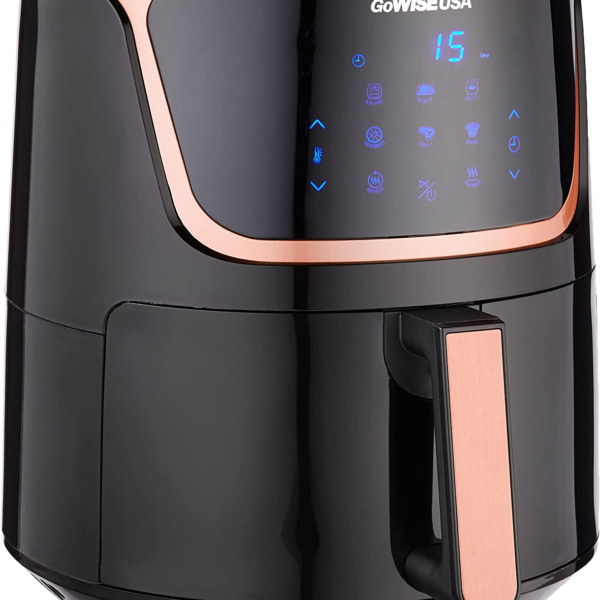 GW22955 7-Quart Electric Air Fryer with Dehydrator & 3 Stackable Racks, Digital Touchscreen with 8 Functions + Recipes, 7.0-Qt, Black/Copper